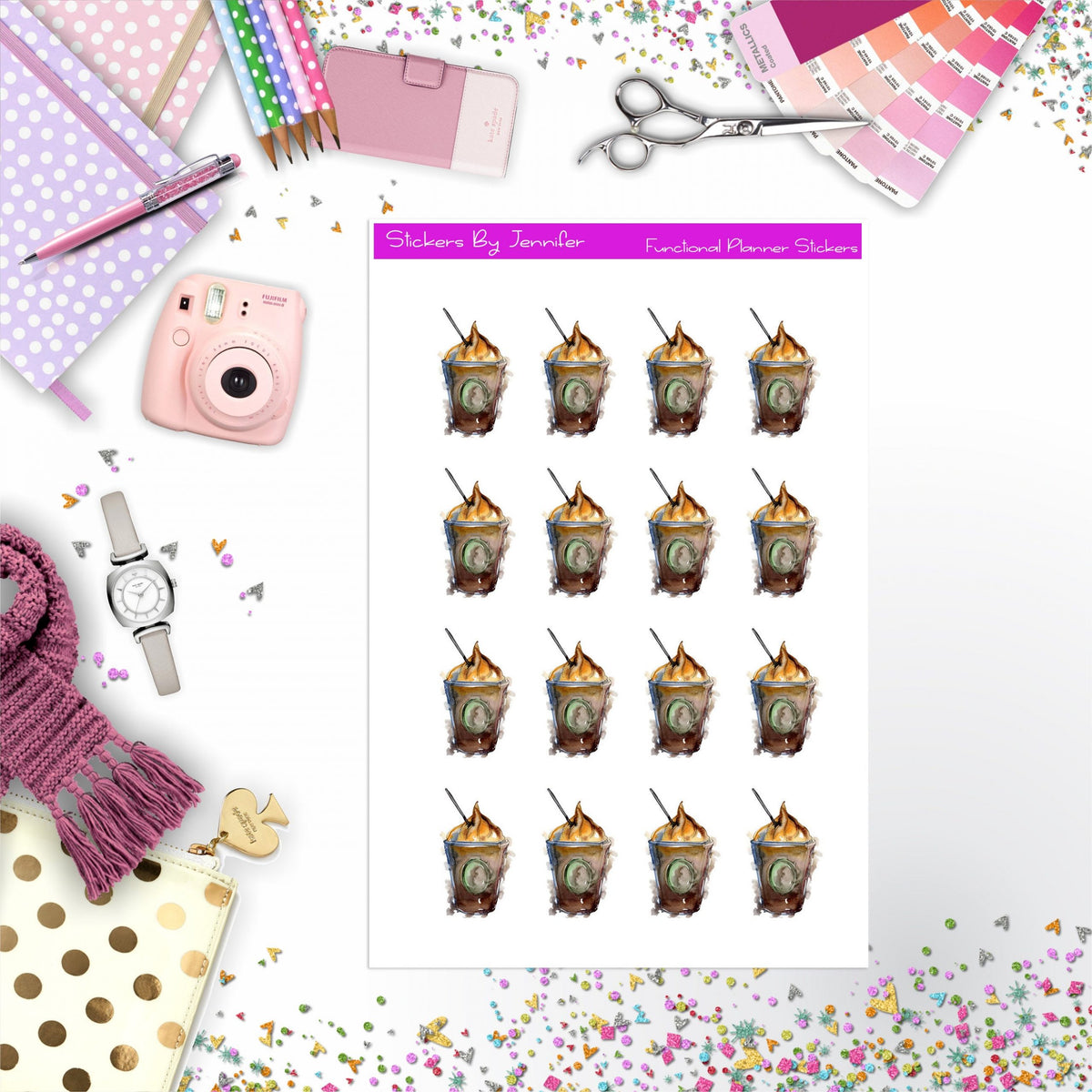 Frappe Stickers, Planner Stickers, Journal Stickers, Functional Planner Stickers, Stationary Stickers