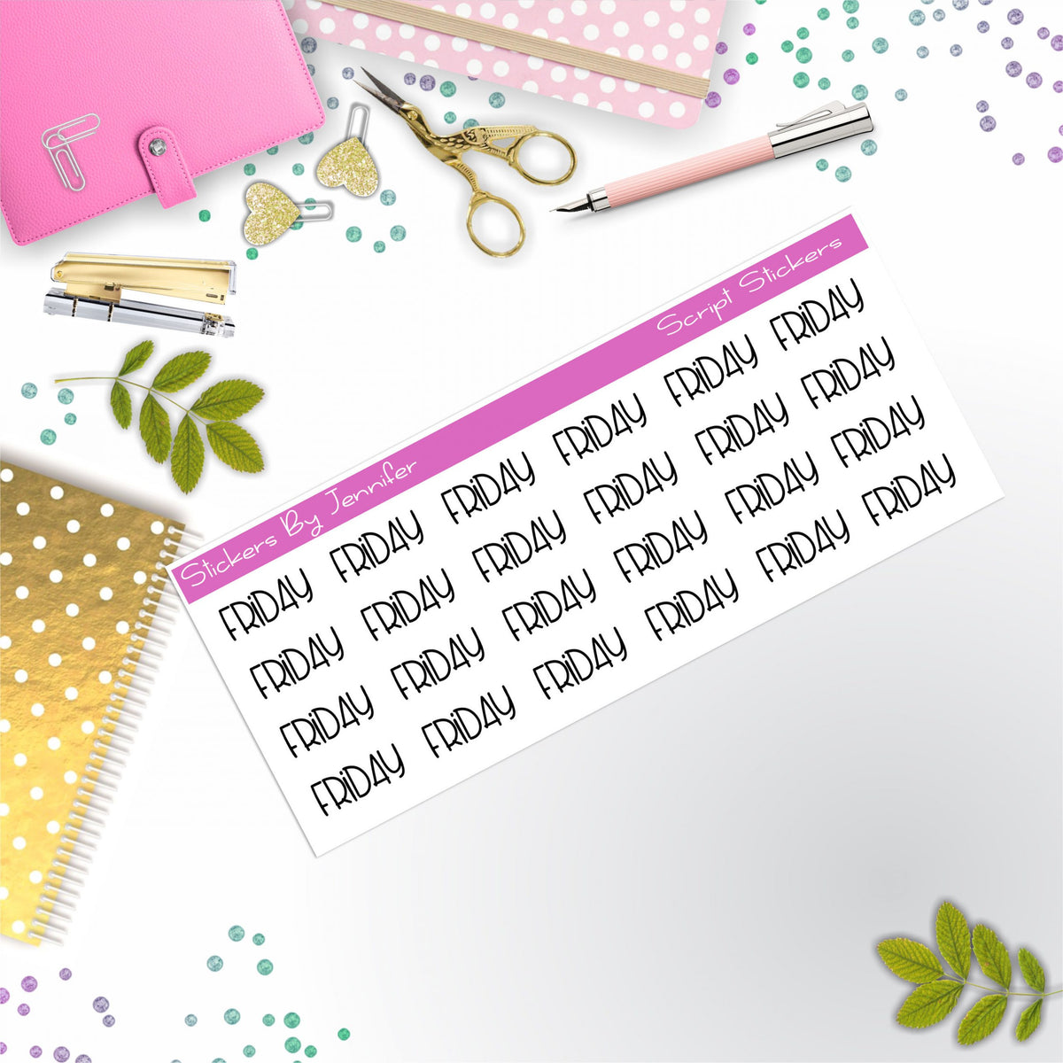 Friday Script Stickers, Typography Stickers, Planner Stickers, Journal Stickers, Functional Planner Stickers, Stationary Stickers
