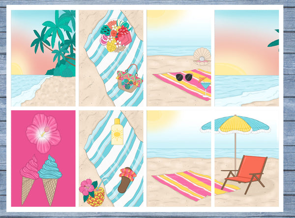 Beach Day Full Box Planner Stickers, Big Happy Planner, Erin Condren, Classic Happy Planner