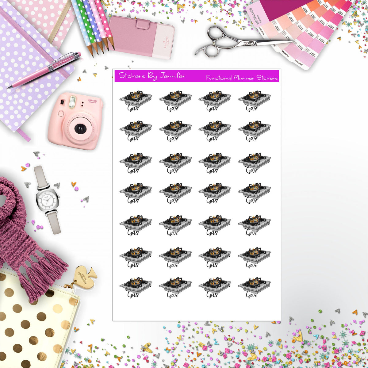 Gas Icon Planner Stickers, Bullet Journal Stickers, Functional Planner Stickers, Stationary Stickers