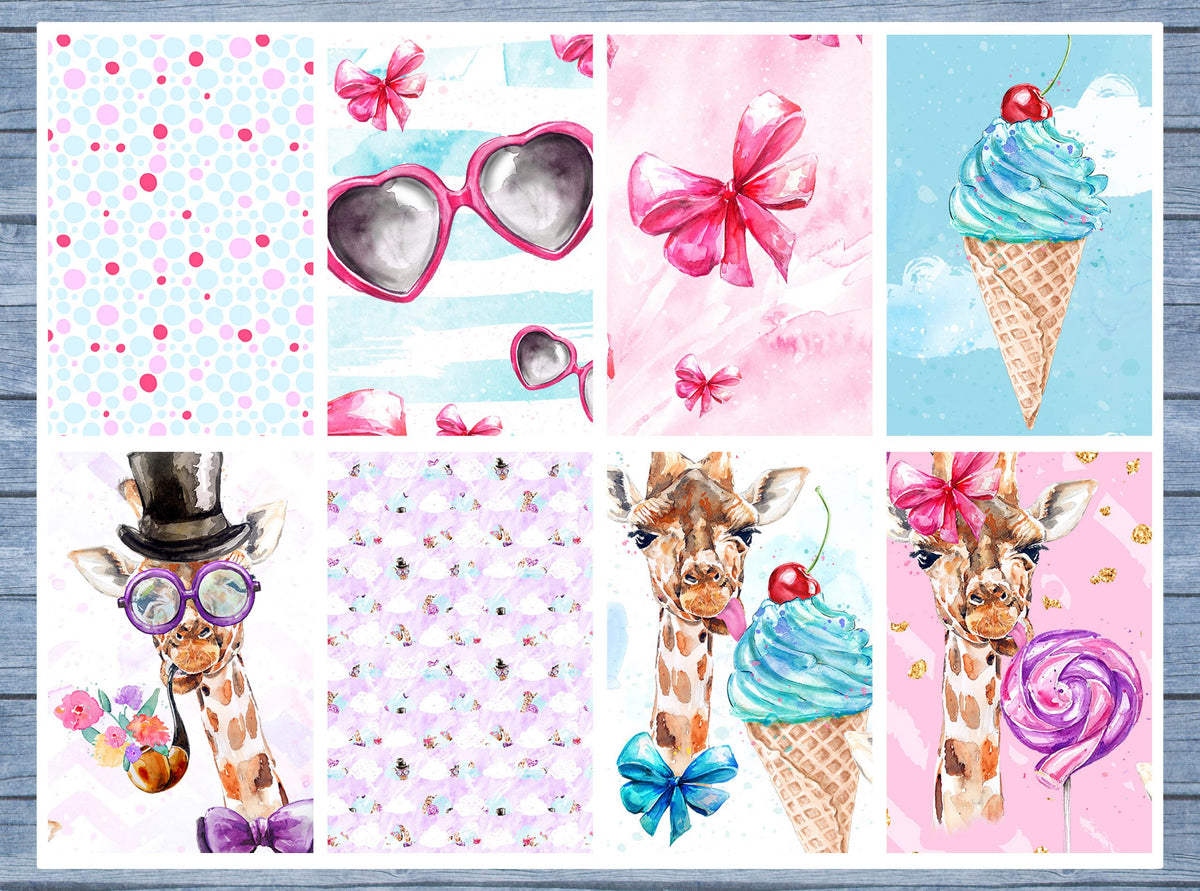 Giraffe Ice Cream Full Box Planner Stickers, Big Happy Planner, Erin Condren, Classic Happy Planner