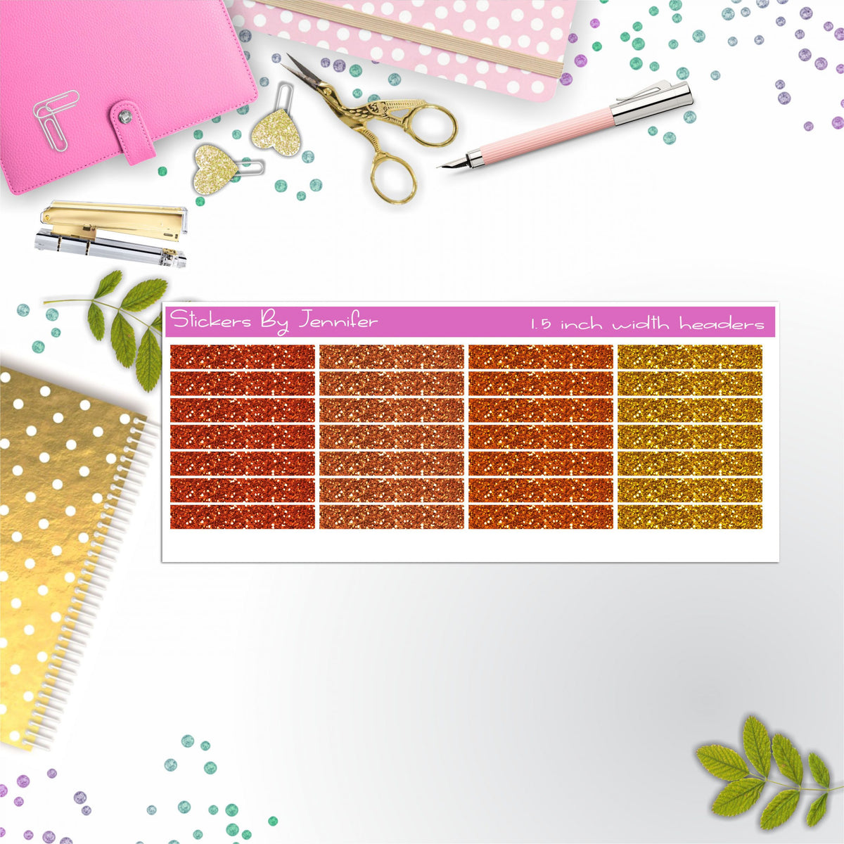 Glitter (Faux) Planner Headers, Planner Stickers, Journal Stickers, Functional Planner Stickers, Stationary Stickers