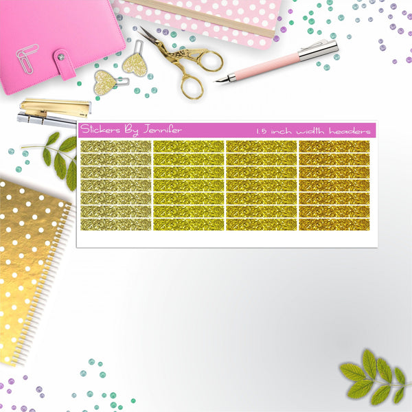 Glitter (Faux) Planner Headers, Planner Stickers, Journal Stickers, Functional Planner Stickers, Stationary Stickers