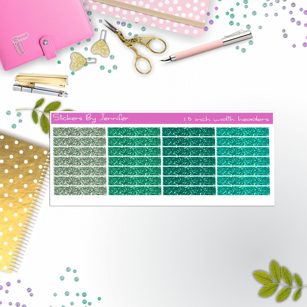 Glitter (Faux) Planner Headers, Planner Stickers, Journal Stickers, Functional Planner Stickers, Stationary Stickers