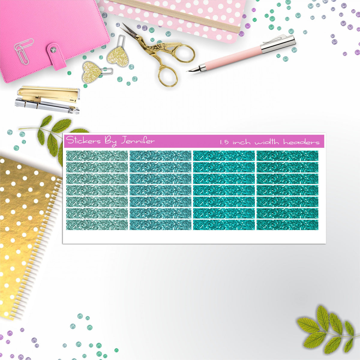 Glitter (Faux) Planner Headers, Planner Stickers, Journal Stickers, Functional Planner Stickers, Stationary Stickers