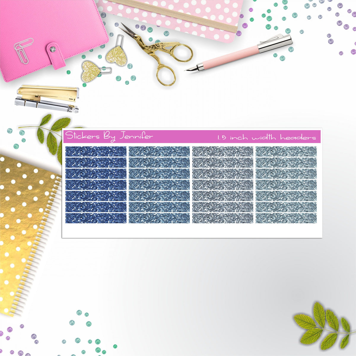 Glitter (Faux) Planner Headers, Planner Stickers, Journal Stickers, Functional Planner Stickers, Stationary Stickers
