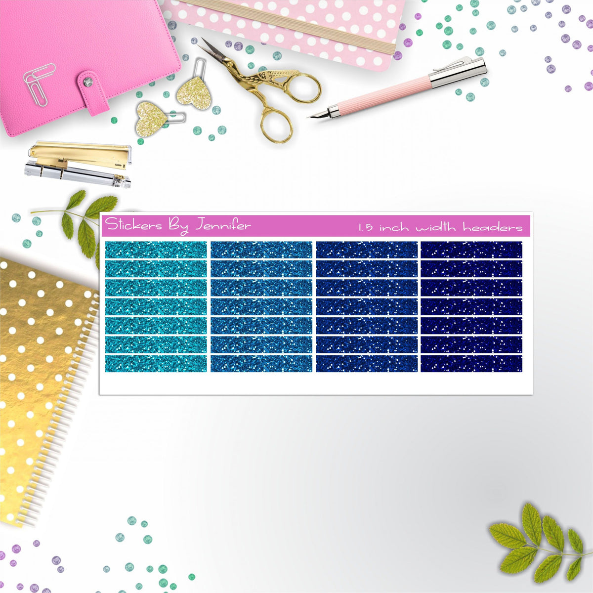 Glitter (Faux) Planner Headers, Planner Stickers, Journal Stickers, Functional Planner Stickers, Stationary Stickers