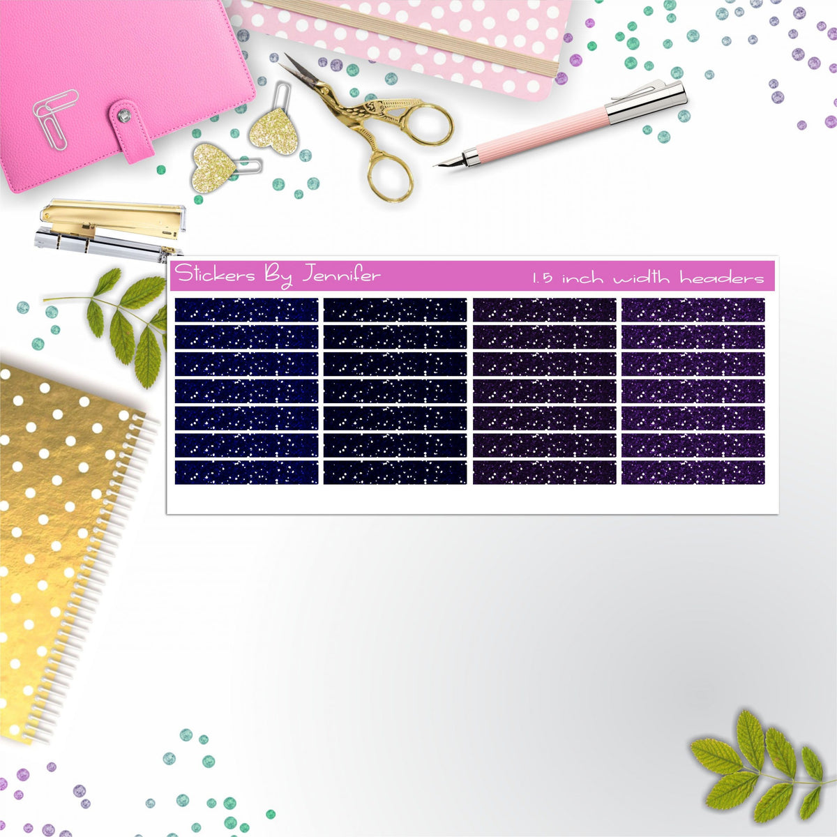 Glitter (Faux) Planner Headers, Planner Stickers, Journal Stickers, Functional Planner Stickers, Stationary Stickers