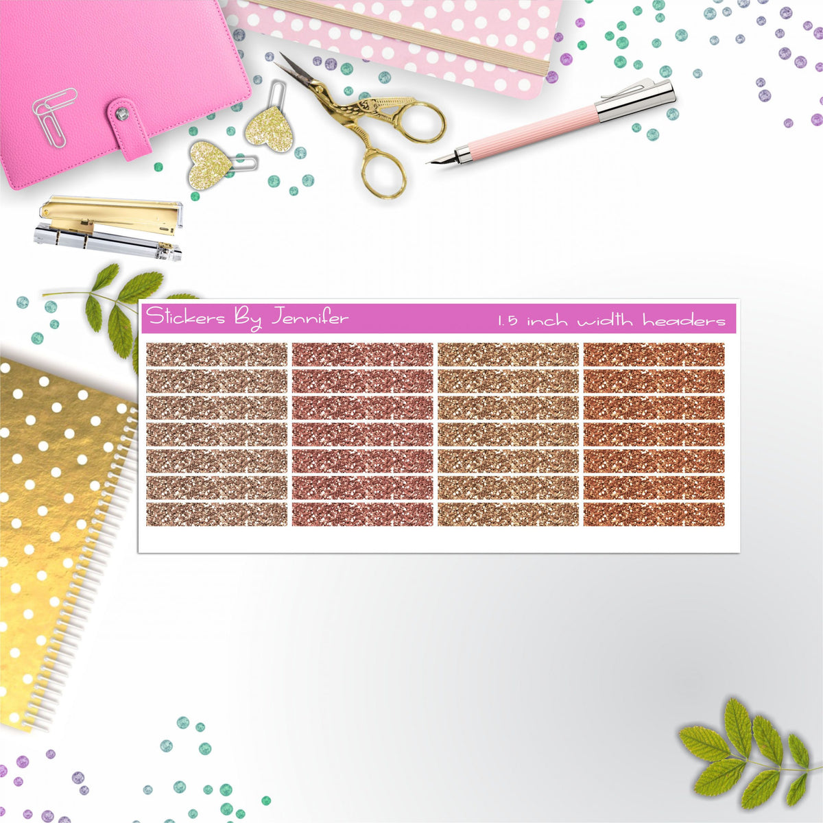 Glitter (Faux) Planner Headers, Planner Stickers, Journal Stickers, Functional Planner Stickers, Stationary Stickers