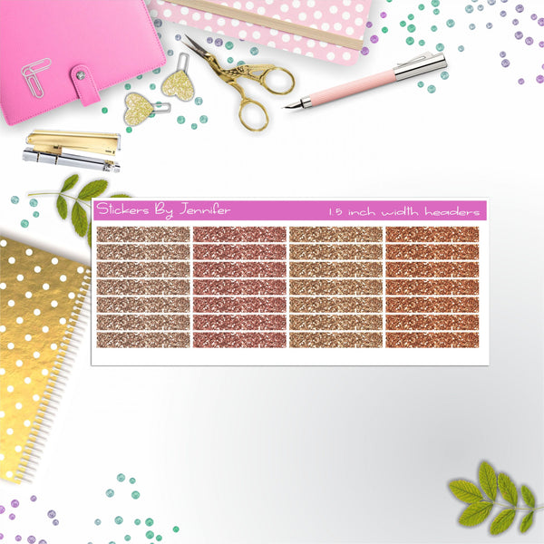 Glitter (Faux) Planner Headers, Planner Stickers, Journal Stickers, Functional Planner Stickers, Stationary Stickers