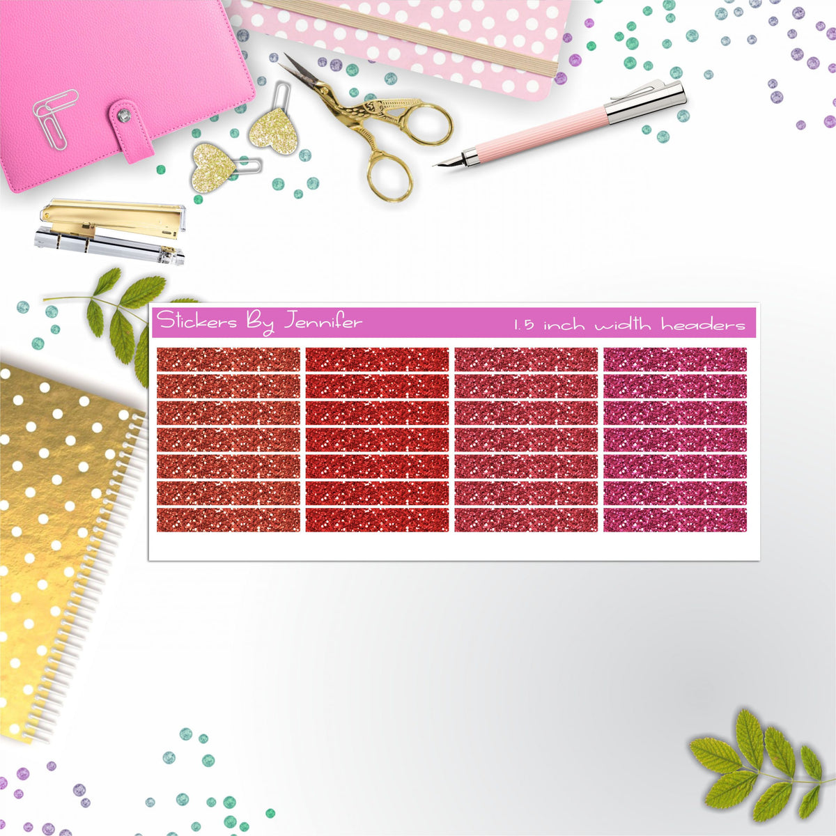Glitter (Faux) Planner Headers, Planner Stickers, Journal Stickers, Functional Planner Stickers, Stationary Stickers