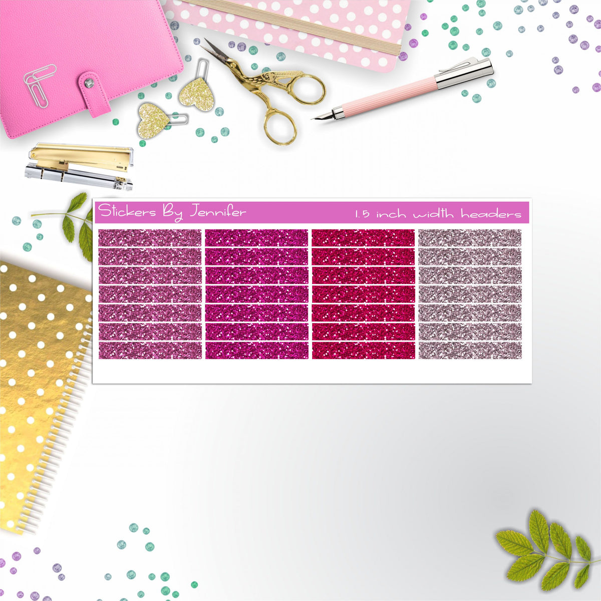 Glitter (Faux) Planner Headers, Planner Stickers, Journal Stickers, Functional Planner Stickers, Stationary Stickers