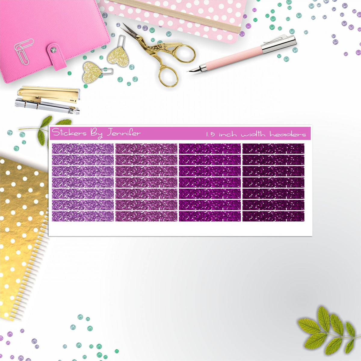 Glitter (Faux) Planner Headers, Planner Stickers, Journal Stickers, Functional Planner Stickers, Stationary Stickers