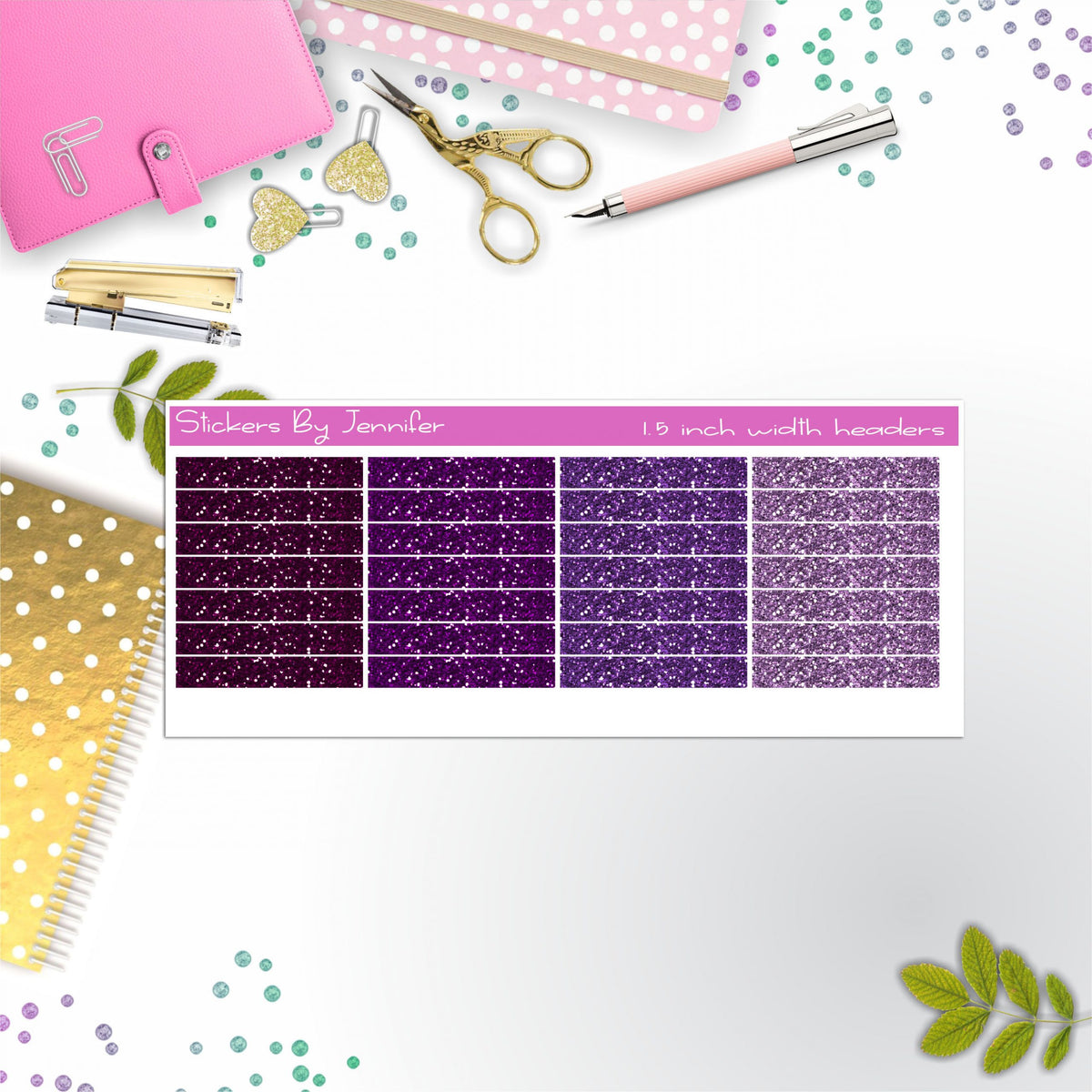 Glitter (Faux) Planner Headers, Planner Stickers, Journal Stickers, Functional Planner Stickers, Stationary Stickers