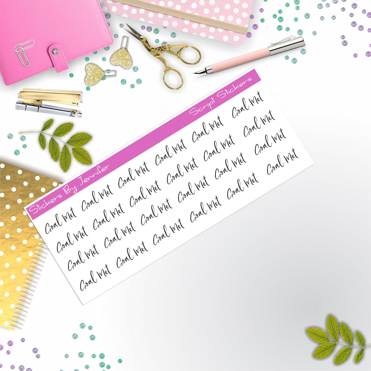 Goal Met Script Stickers, Typography Stickers, Planner Stickers, Journal Stickers, Functional Planner Stickers, Stationary Stickers