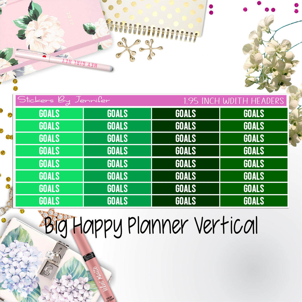 Goals Headers 1.95 inch Width 133 for Big Happy Planner Vertical Planner Stickers