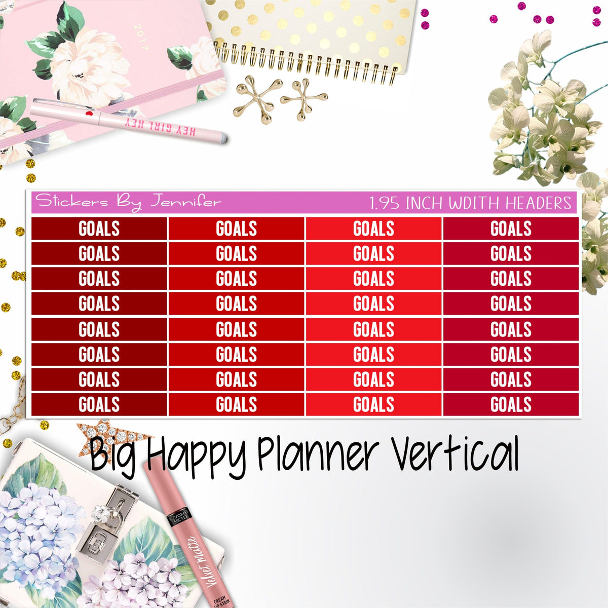 Goals Headers 1.95 inch Width 139 for Big Happy Planner Vertical Planner Stickers