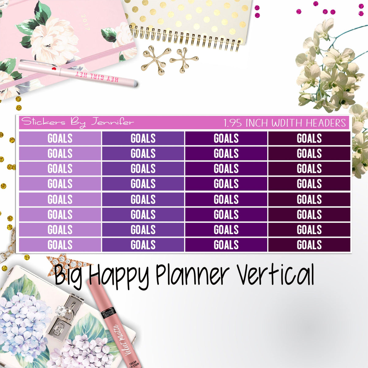 Goals Headers 1.95 inch Width 142 for Big Happy Planner Vertical Planner Stickers