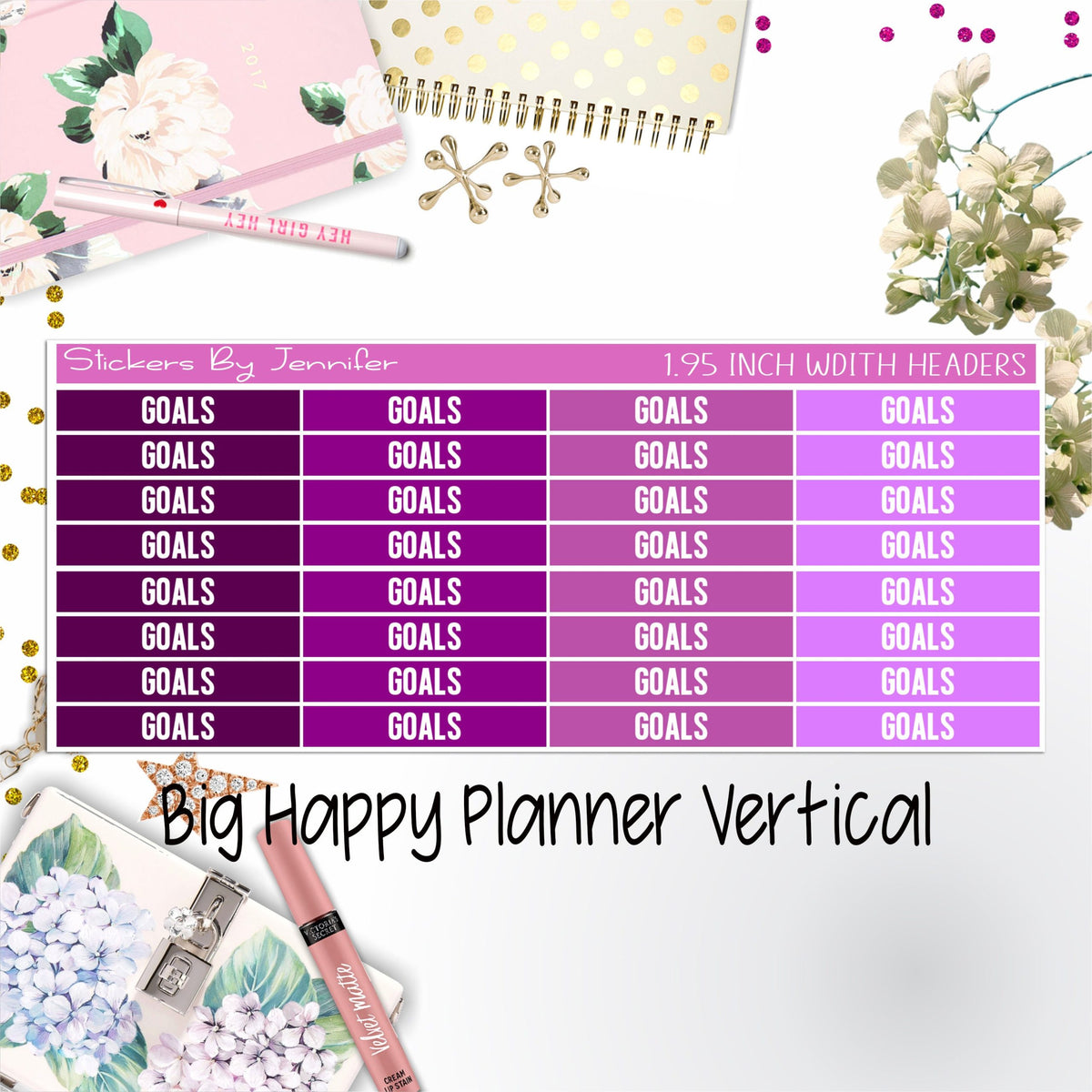 Goals Headers 1.95 inch Width 143 for Big Happy Planner Vertical Planner Stickers