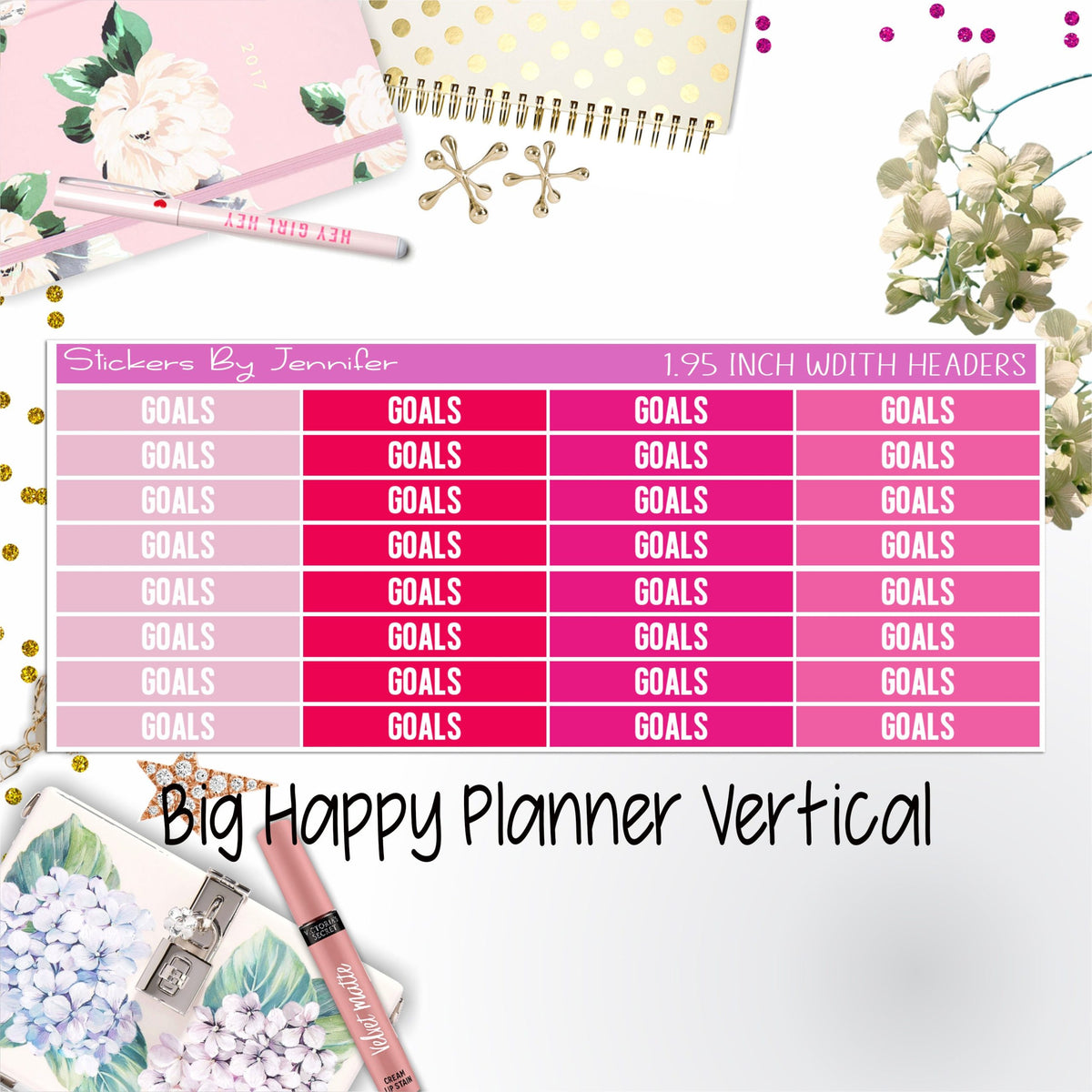 Goals Headers 1.95 inch Width 144 for Big Happy Planner Vertical Planner Stickers