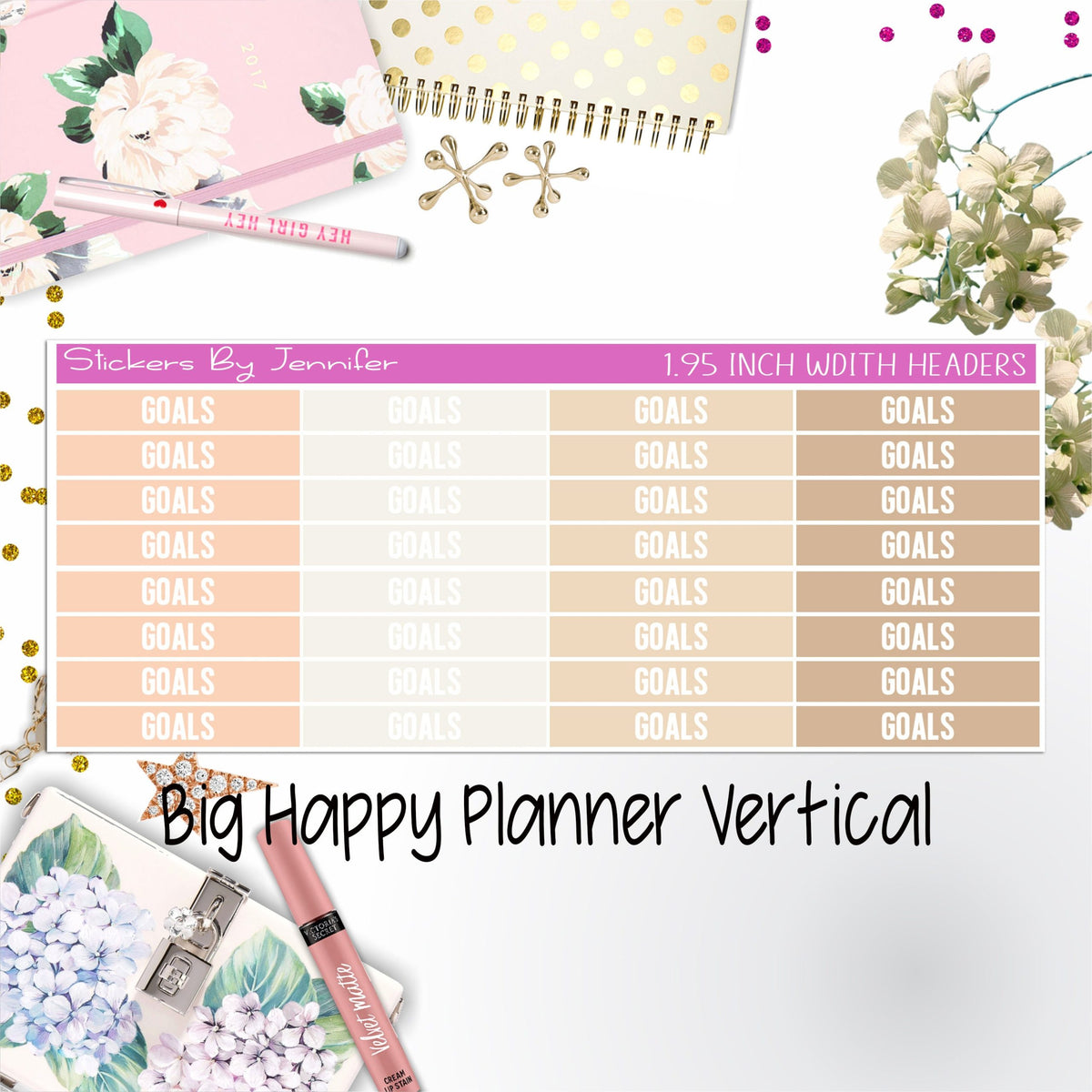 Goals Headers 1.95 inch Width 148 for Big Happy Planner Vertical Planner Stickers
