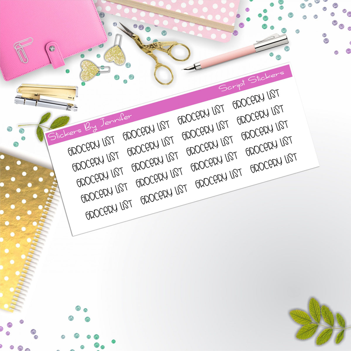 Grocery List Script Stickers, Typography Stickers, Planner Stickers