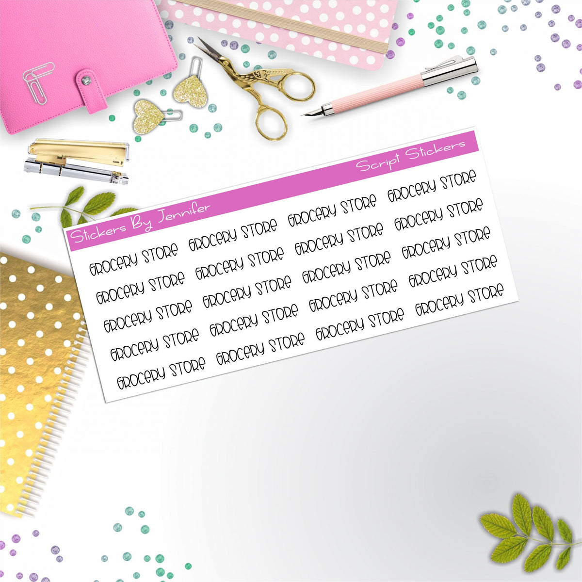 Grocery Store Script Stickers, Typography Stickers, Planner Stickers