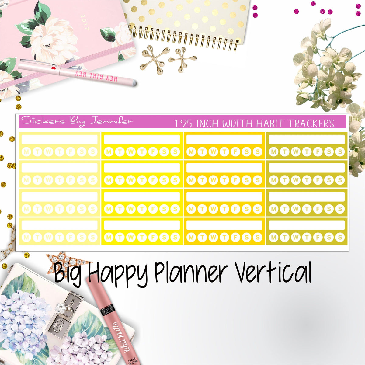 Habit Trackers 1.95 inch Width Quarter Box Labels 026 for Big Happy Planner Vertical Planner Stickers