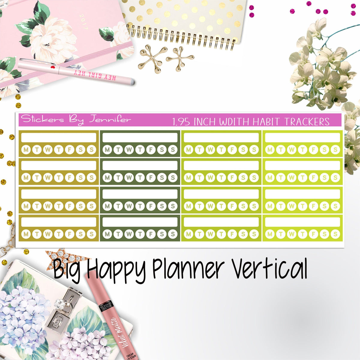 Habit Trackers 1.95 inch Width Quarter Box Labels 027 for Big Happy Planner Vertical Planner Stickers