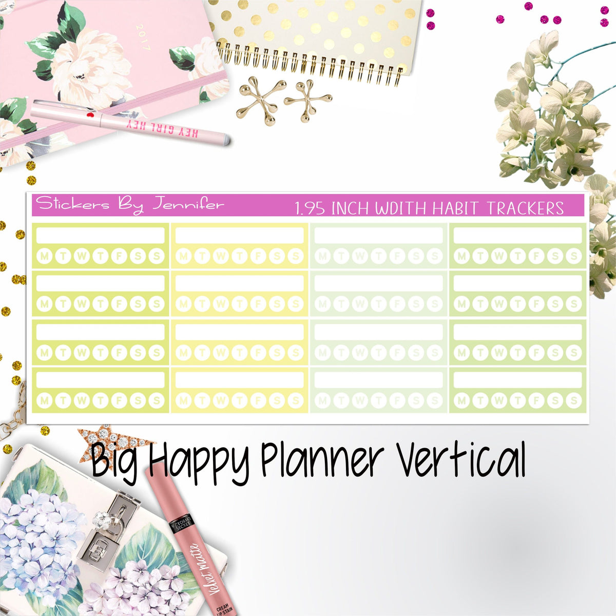 Habit Trackers 1.95 inch Width Quarter Box Labels 028 for Big Happy Planner Vertical Planner Stickers