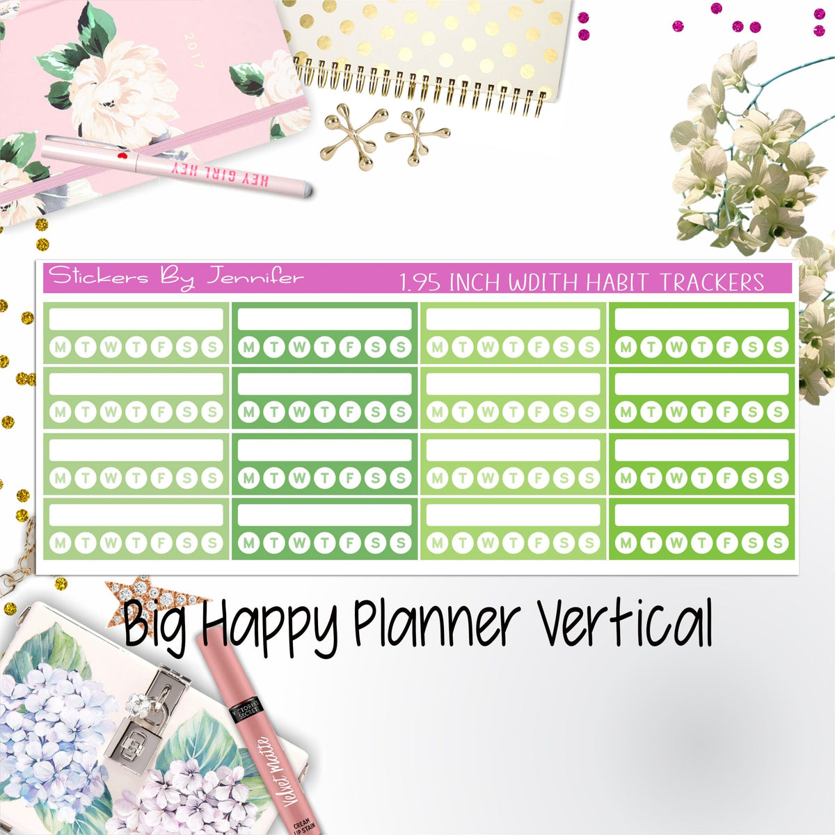 Habit Trackers 1.95 inch Width Quarter Box Labels 029 for Big Happy Planner Vertical Planner Stickers
