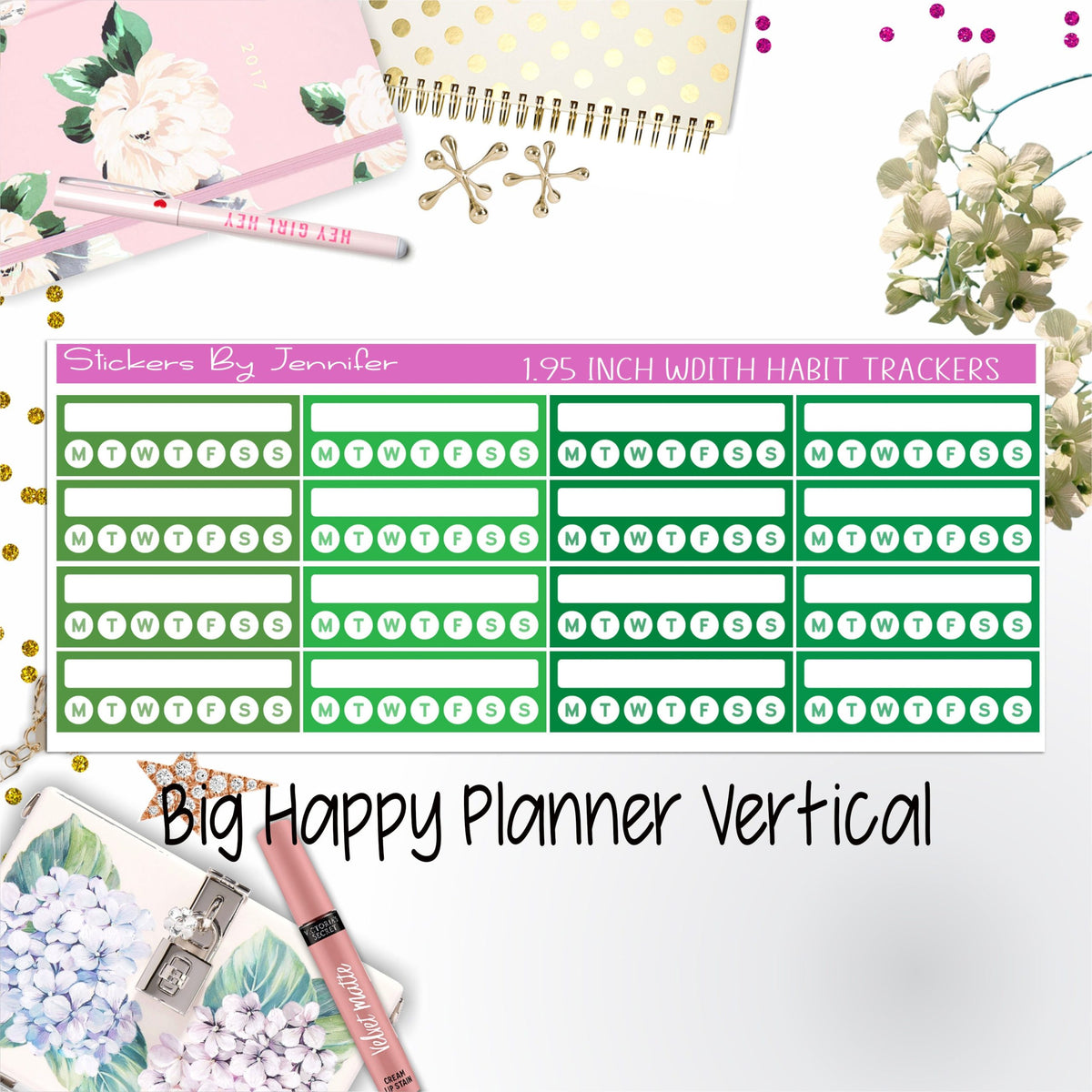 Habit Trackers 1.95 inch Width Quarter Box Labels 030 for Big Happy Planner Vertical Planner Stickers