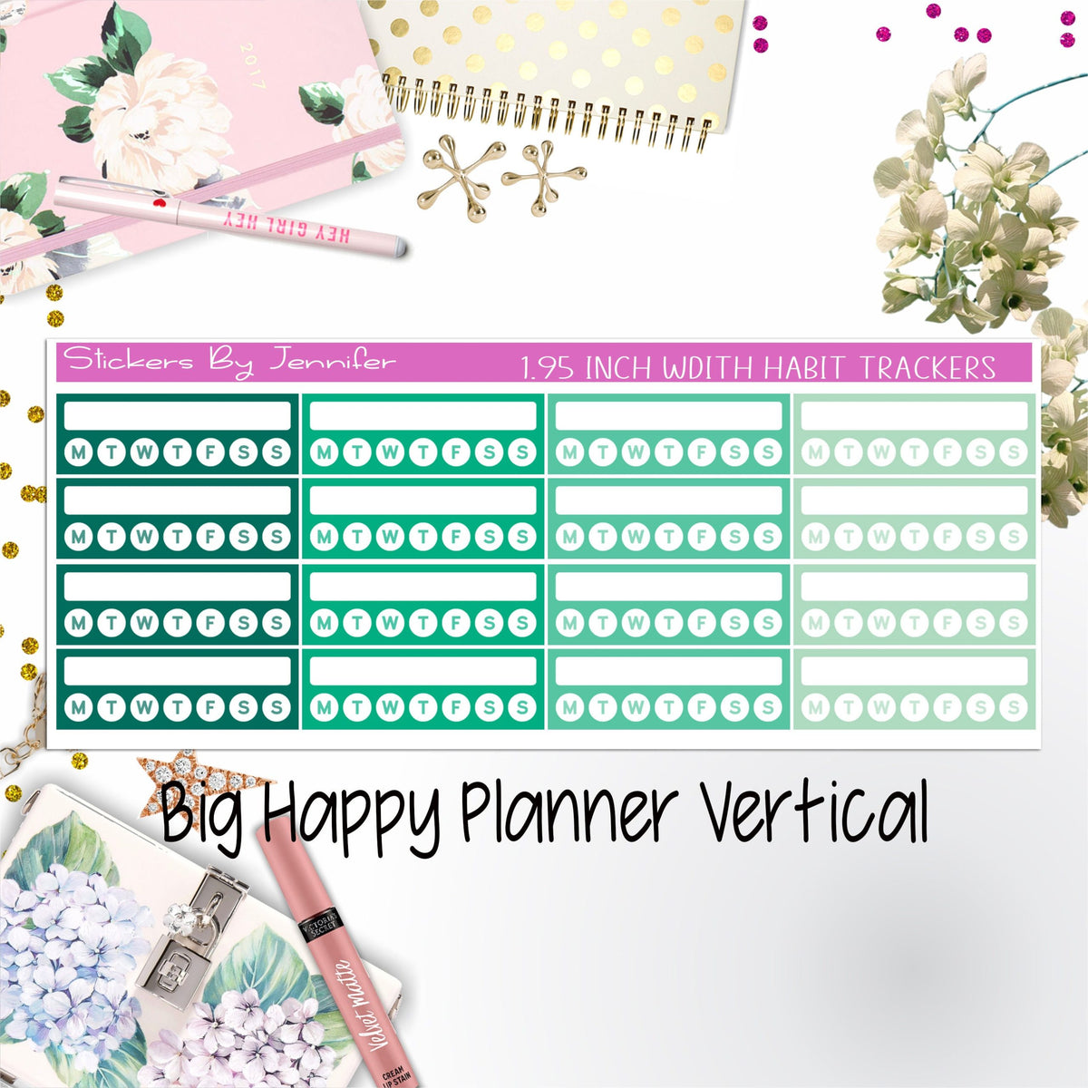Habit Trackers 1.95 inch Width Quarter Box Labels 031 for Big Happy Planner Vertical Planner Stickers