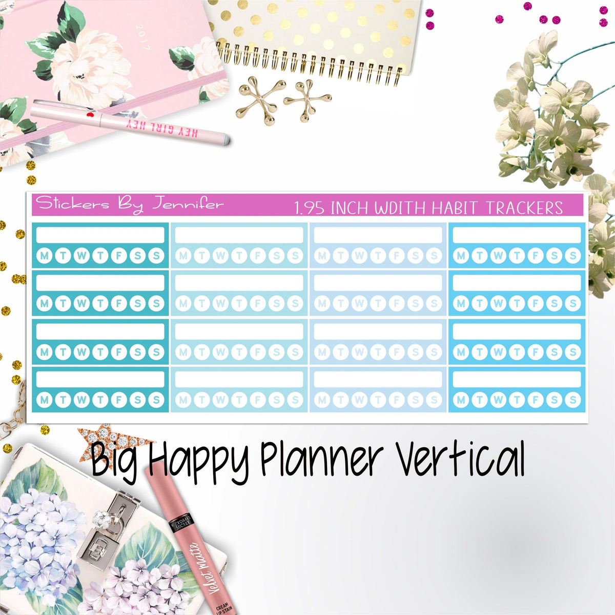 Habit Trackers 1.95 inch Width Quarter Box Labels 033 for Big Happy Planner Vertical Planner Stickers