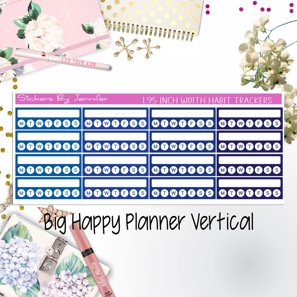 Habit Trackers 1.95 inch Width Quarter Box Labels 035 for Big Happy Planner Vertical Planner Stickers