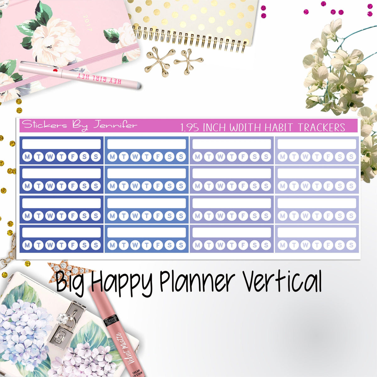 Habit Trackers 1.95 inch Width Quarter Box Labels 036 for Big Happy Planner Vertical Planner Stickers