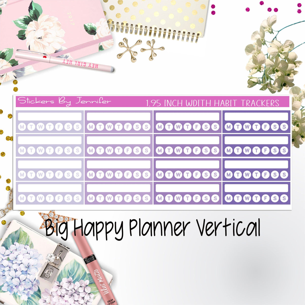 Habit Trackers 1.95 inch Width Quarter Box Labels 037 for Big Happy Planner Vertical Planner Stickers