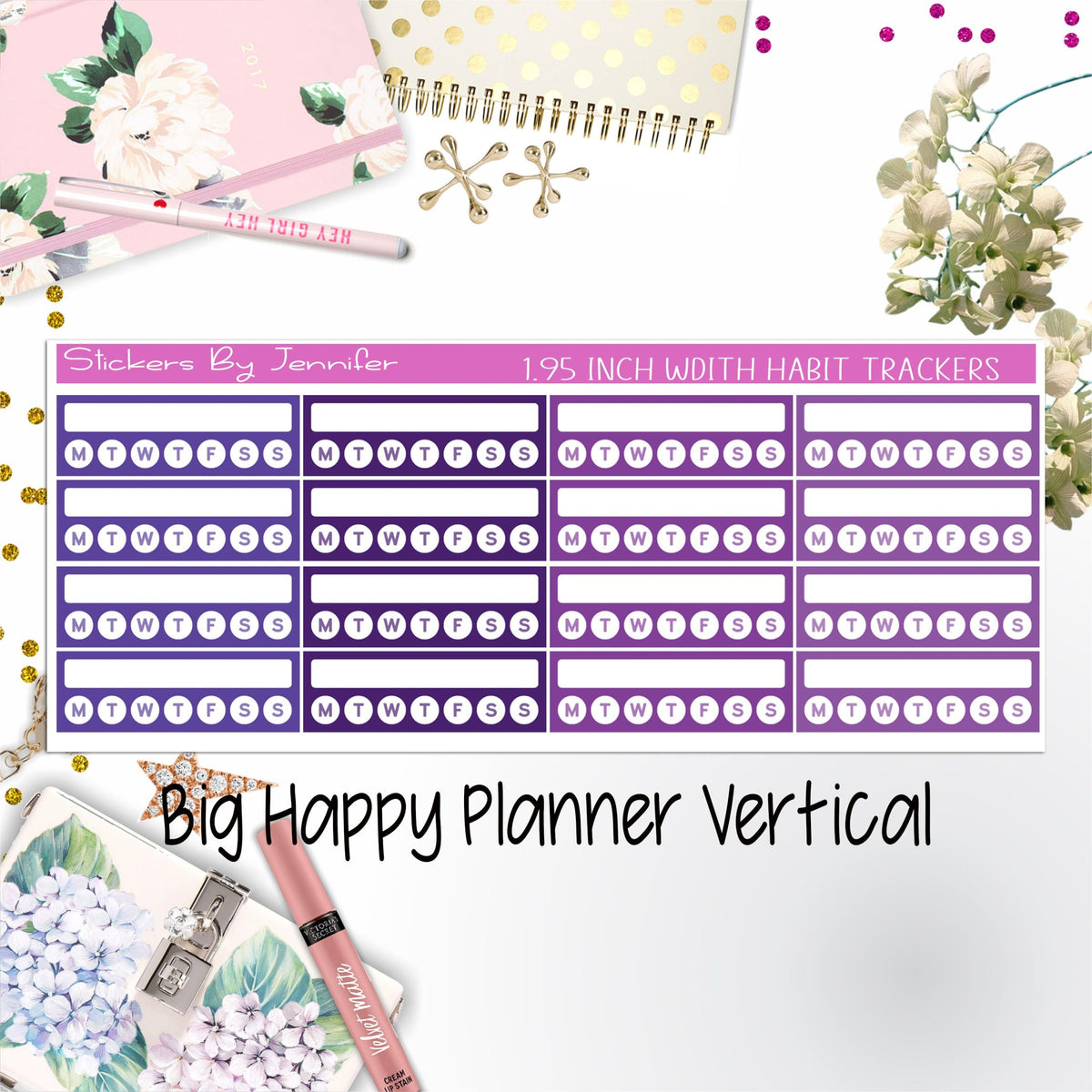 Habit Trackers 1.95 inch Width Quarter Box Labels 038 for Big Happy Planner Vertical Planner Stickers