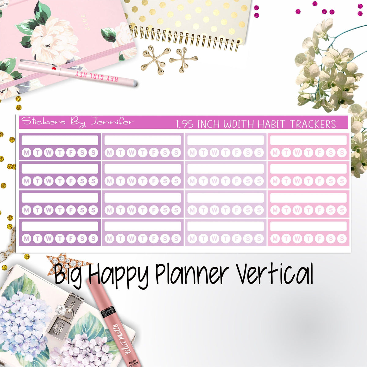 Habit Trackers 1.95 inch Width Quarter Box Labels 039 for Big Happy Planner Vertical Planner Stickers