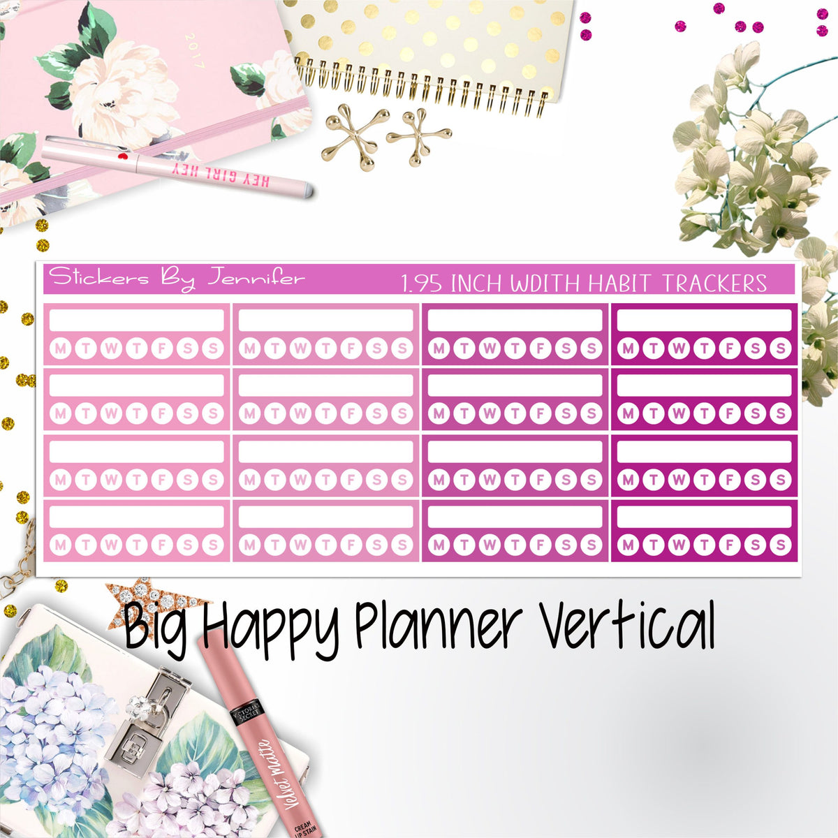 Habit Trackers 1.95 inch Width Quarter Box Labels 040 for Big Happy Planner Vertical Planner Stickers