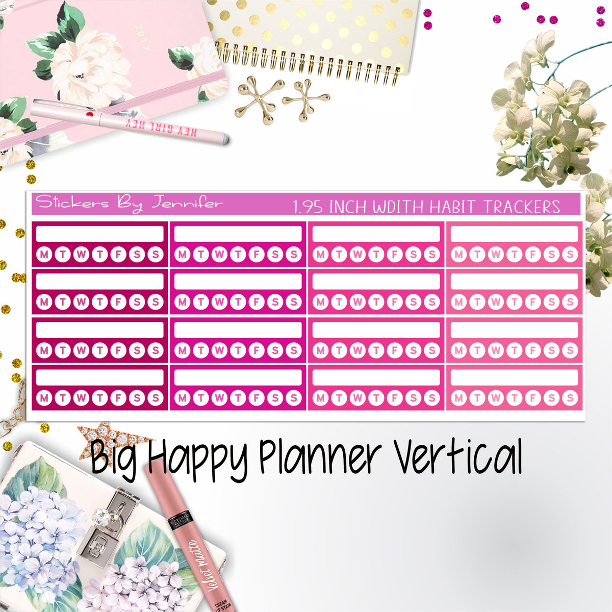Habit Trackers 1.95 inch Width Quarter Box Labels 041 for Big Happy Planner Vertical Planner Stickers