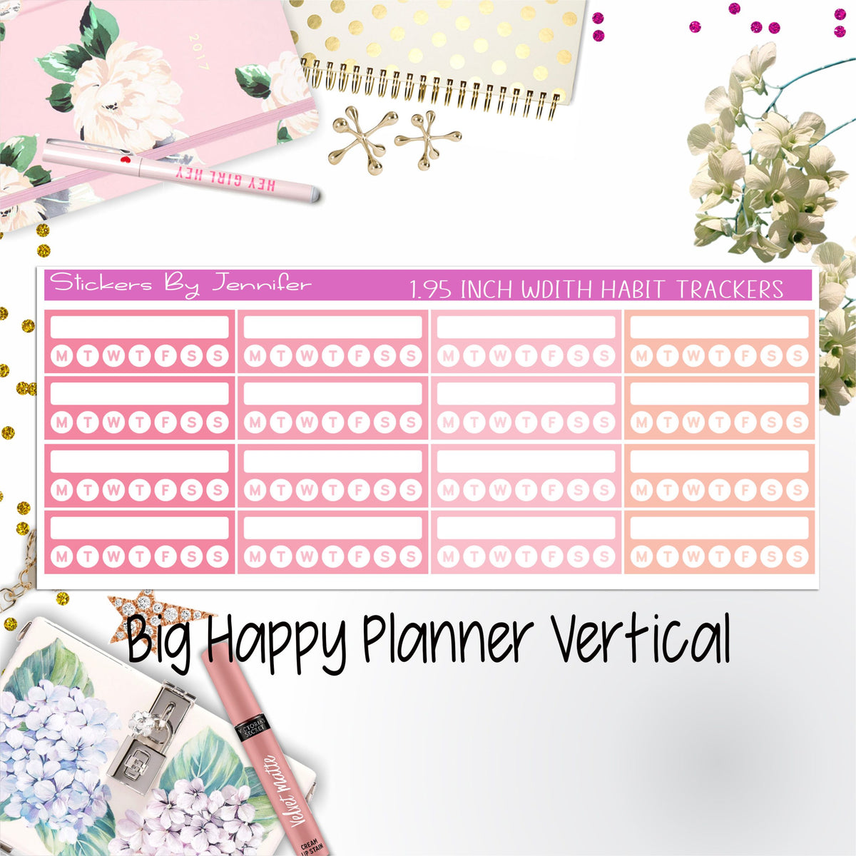 Habit Trackers 1.95 inch Width Quarter Box Labels 042 for Big Happy Planner Vertical Planner Stickers