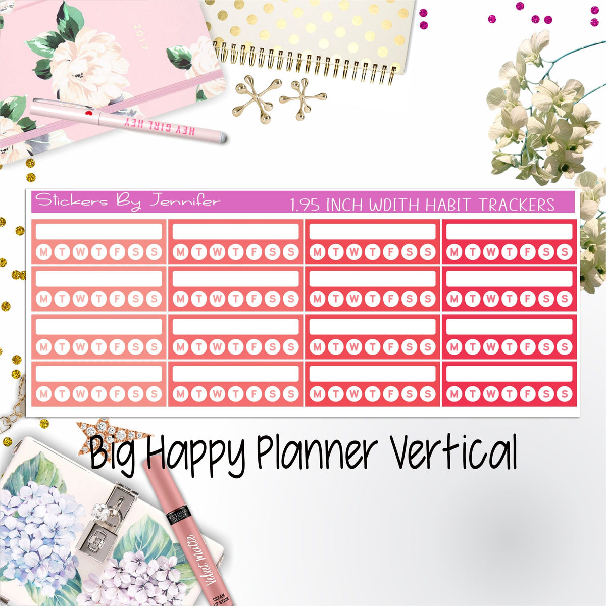 Habit Trackers 1.95 inch Width Quarter Box Labels 043 for Big Happy Planner Vertical Planner Stickers