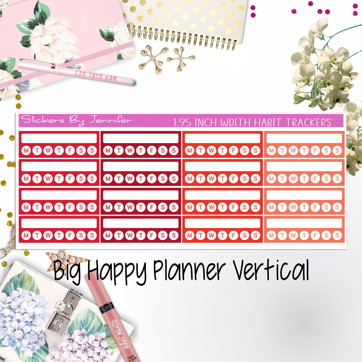 Habit Trackers 1.95 inch Width Quarter Box Labels 044 for Big Happy Planner Vertical Planner Stickers