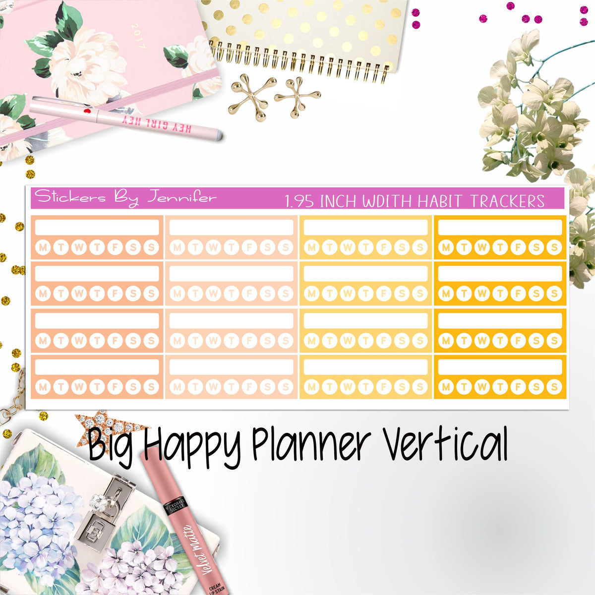 Habit Trackers 1.95 inch Width Quarter Box Labels 045 for Big Happy Planner Vertical Planner Stickers