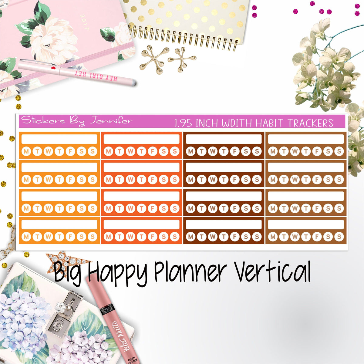 Habit Trackers 1.95 inch Width Quarter Box Labels 046 for Big Happy Planner Vertical Planner Stickers