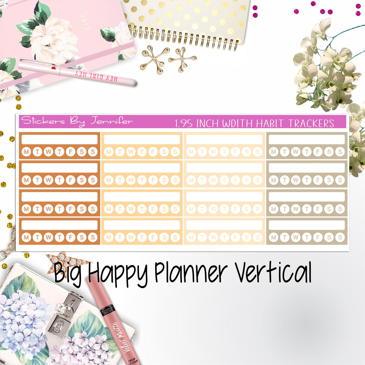Habit Trackers 1.95 inch Width Quarter Box Labels 047 for Big Happy Planner Vertical Planner Stickers