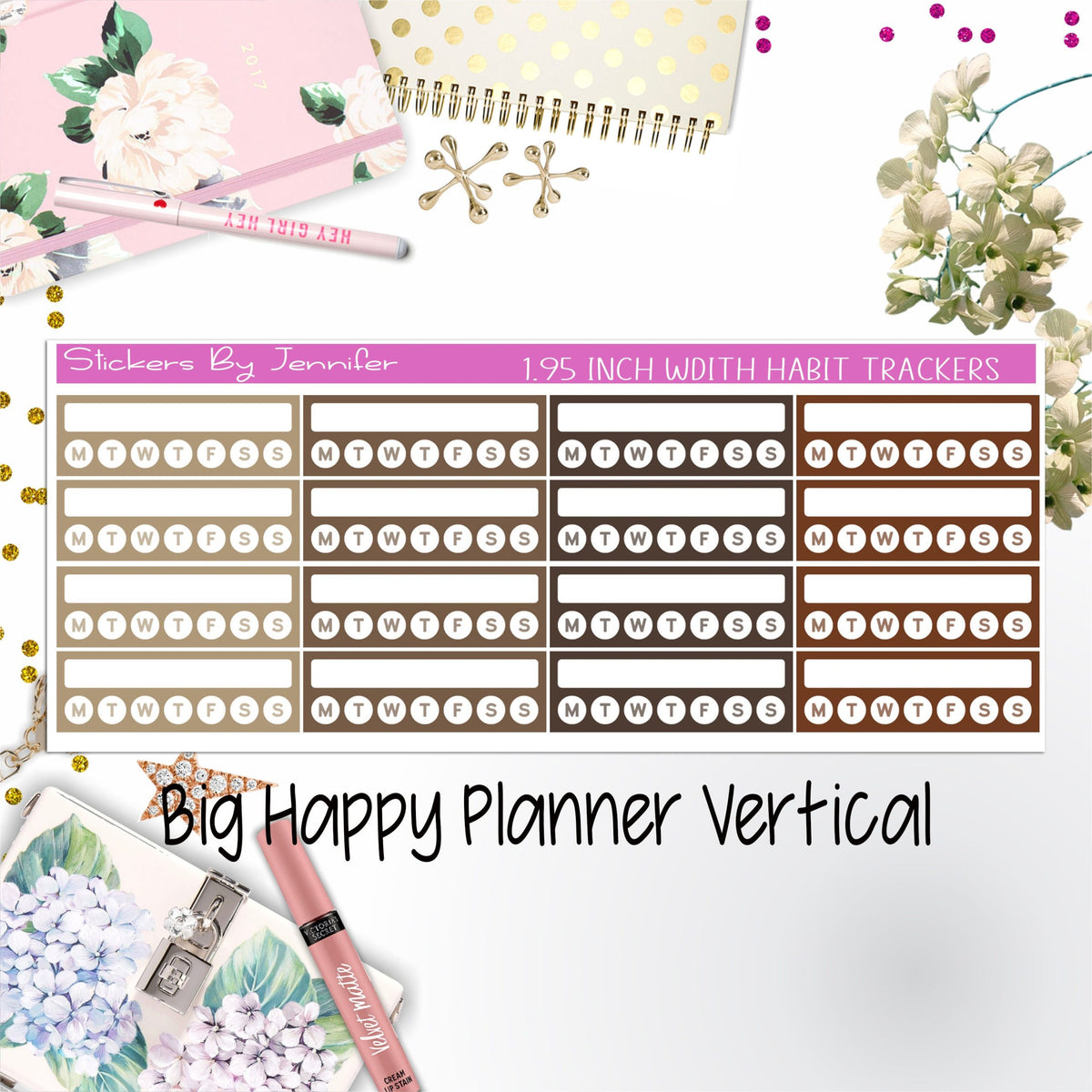 Habit Trackers 1.95 inch Width Quarter Box Labels 048 for Big Happy Planner Vertical Planner Stickers