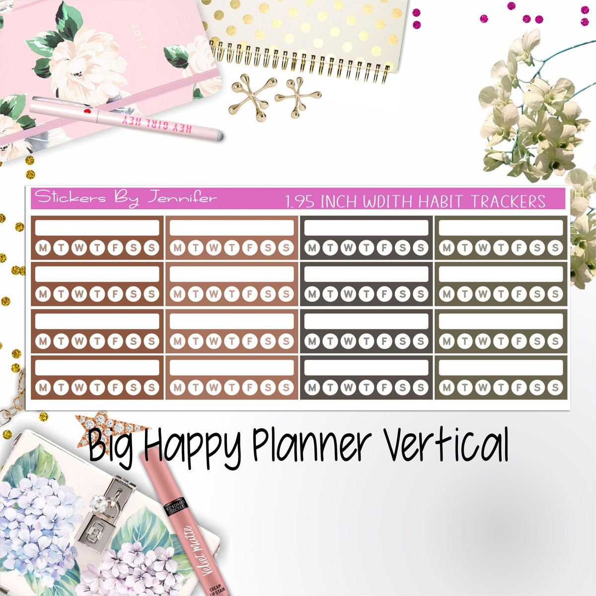 Habit Trackers 1.95 inch Width Quarter Box Labels 049 for Big Happy Planner Vertical Planner Stickers