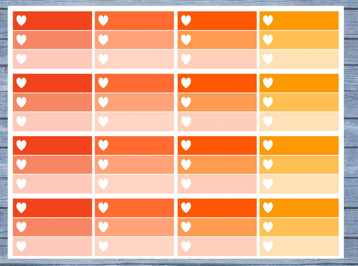 Half Box Planner Stickers, Ombre Half Box Planner Stickers, Planner Stickers, Ombre Heart Stickers, Personal Planner Stickers 012